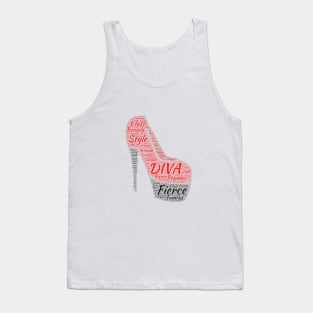 Red High Heel Diva Word Cloud Art Tank Top